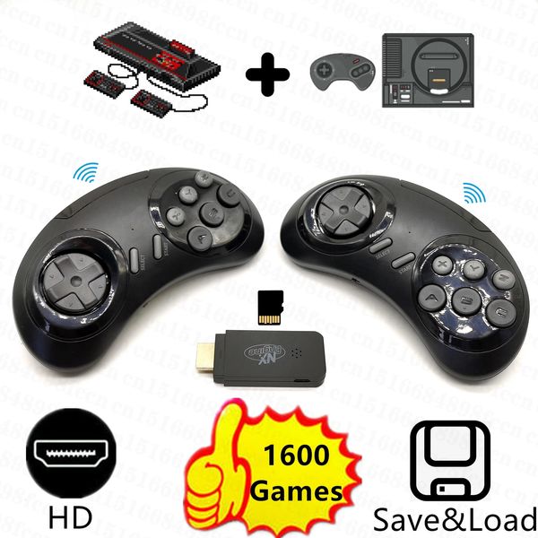 Controladores de juegos Joysticks Wireless HD Mini Retro TV Consola de videojuegos para Genesis para Master System Juegos Soporte TF Tarjeta Guardar carga 1600 Juegos incorporados 231024