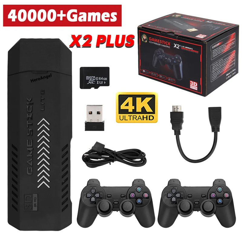 Oyun Denetleyicileri Joysticks X2 Plus Retro TV Oyun Konsolu 3D 4K Çıktı Gamestick 24G Çift Tutucular Kablosuz Denetleyici Taşınabilir Ev Oyunları 128G 41000 Oyunlar