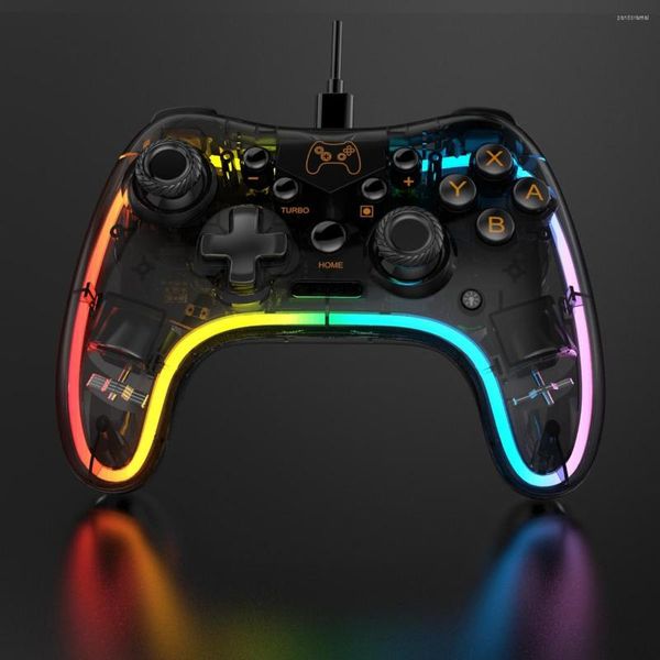 Controladores de juegos STK-2039 Gamepad con cable para Switch PS3 Console RGB Colorful Glow LED Controller Joystick PC Windows Android