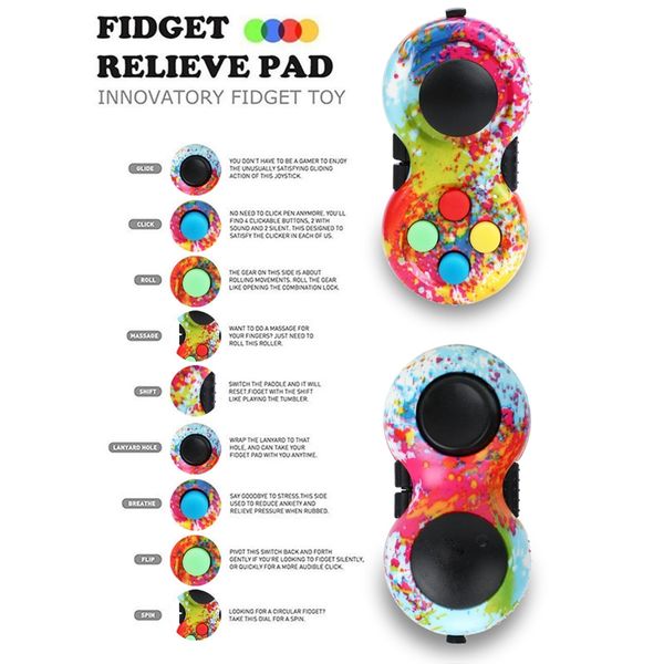 Jeu Fidget Pad Jouet Spinner Rainbow Coloful Camo Controller TDAH Autisme Anxiété Soulagement du Stress Fun Magic Desk Handle Squeeze Toys Antistress for Adults
