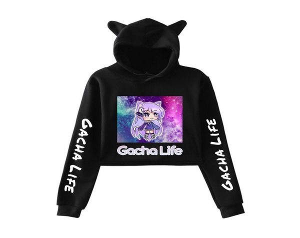 Juego Gacha Life Crop Top Hoodie para adolescentes Hip Hop Kawaii Cat Ear Harajuku Sweinshirt Cortada Tops6212633