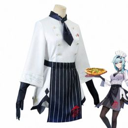 Juego Genshin Impact Cosplay Disfraz Amber Eula Lawrence Mujeres Pizza Camarero Uniforme encantador Halen Traje de fiesta h6Zs #