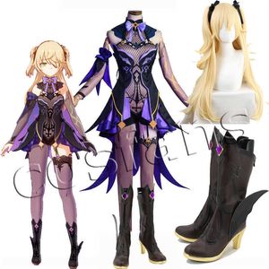 Game Genshin Impact Cosplay fischl kostuumspel fischl cosplay kostuum pruik schoenen anime outfits jurk Halloween carnaval uniformen y0903