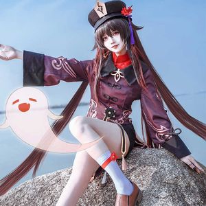 Juego Genshin Impact Cosplay Hutao Disfraz Mujer Halloween Uniforme Traje de dibujos animados con sombrero Hu Tao Cosplay Disfraces Traje de lujo Y0903