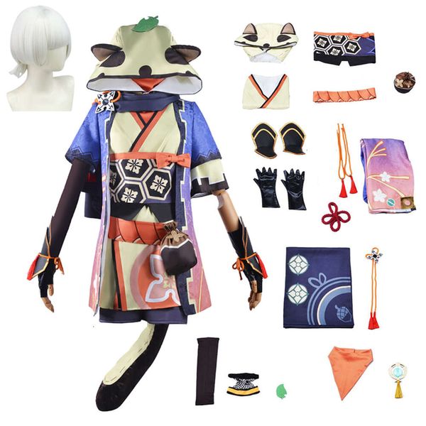 Juego Genshin Impact Honey Sayu Disfraz de cosplay Precioso vestido Sombrero Cola Conjunto completo Inazuma Sayu Trajes Peluca para Comic Con Halloweencosplay