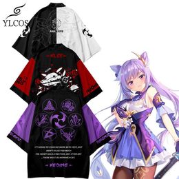 Game Genshin Impact Kimono Chiffon Coat Costume Keqing Qiqi Klee Fischl Razor Cosplay Cloak voor unisex Fashion Suit Y0903