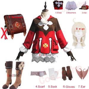 Jeu Genshin Impact Klee Cosplay Costume Perruques Chaussures Loli Party Outfit Uniforme Femmes Halloween Carnaval Costumes Filles sac à dos Y0903