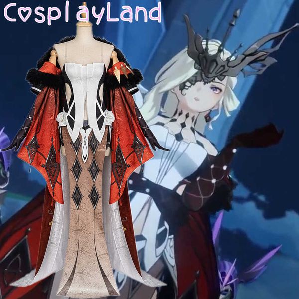 Juego Genshin Impacto La Signora Cosplay Disfraz Carnaval Halloween Vestido sexy Traje de mujer Conjunto completo con accesorios de máscara Y0903