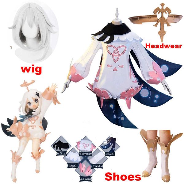 Jeu Genshin Impact Paimon Cosplay Lolita combinaisons tenue adulte femmes Costume uniforme fête Halloween perruque chaussures Y0903