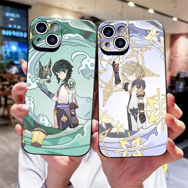 Jeu Genshin Impact Téléphone Case pour iPhone 14 Pro Max 13 12 11 XS XR 7 8 Plus x Plus Xiao Zhongli Albedo Caxe Cover Funda Coque