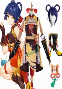 Game Genshin Impact Xiancling Cosplay Costume Shoes Wig Anime Dames Draai Halloween Party Outfit Uniform Xiang Ling Costume Y09031066799