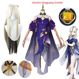 Game Genshin Ningguang Cosplay Kostuum Ning Guang Cosplay Pruik Genshin Impact Orchid Avondjurk Jurk