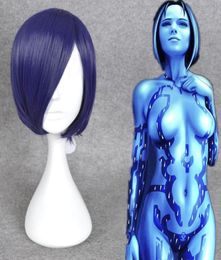 Jeu halo Cortana cosplay perruque courte bob violet bleu cheveux Halloween pleine wigs6672866