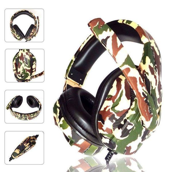 Auriculares de juego con mango PS4, auriculares con patrón de camuflaje para juegos tipo PUBG con micrófono con interruptor silencioso