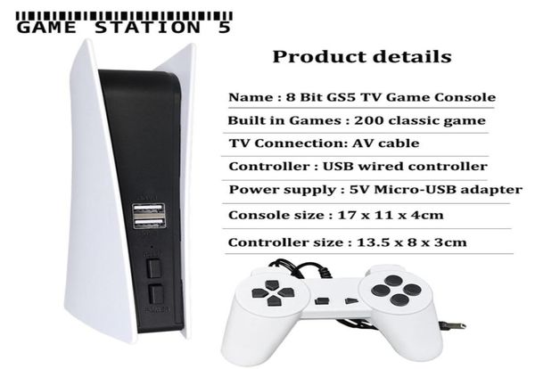 Station de jeu 5 Console vidéo câblée USB avec 200 jeux classiques 8 bits GS5 TV Consola rétro Handheld Game Player AV Output3272204