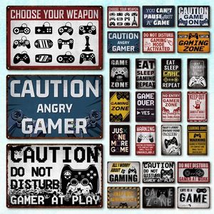 Game Zone Cartel de chapa Carteles de metal Vintage Gamer Art Decor Advertencia de trabajo para el hogar Casa Club Sala de juegos Hombre Cueva Pared Decoración del hogar Carteles de chapa personalizados Tamaño 30X20CM w01