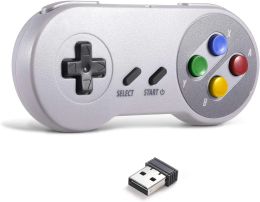 Gamepads Controlador SNES USB inalámbrico de 2,4 GHz para Juegos súper clásicos, Compatible con Windows PC MAC Linux Genesis Raspberry Pi Emulador