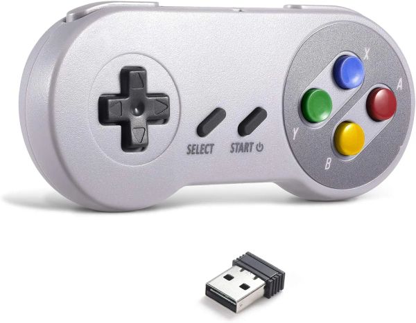 Manettes de jeu Contrôleur SNES USB sans fil 2,4 GHz pour jeux super classiques, compatible avec Windows PC MAC Linux Genesis Raspberry Pi Emulator