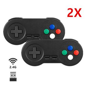 GamePads 2x Contrôleur sans fil 2.4G GAMING GAMEPAD Joystick Super SNES Joypad Handle pour PC Windows 7/8/10 Mac Raspberry Pi