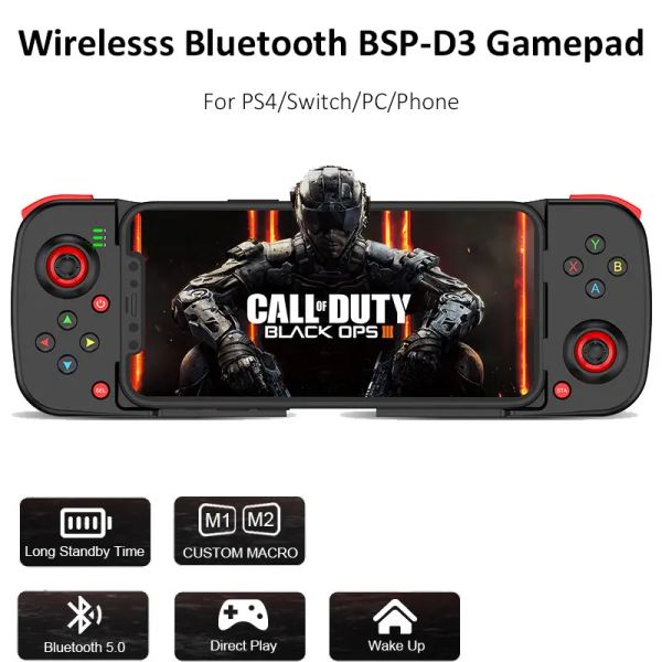 Gamepads Controlador Bluetooth para teléfono móvil Gamepad inalámbrico para PS4 Mando para Switch/PC/IOS BSPD3 Joystick telescópico para Android