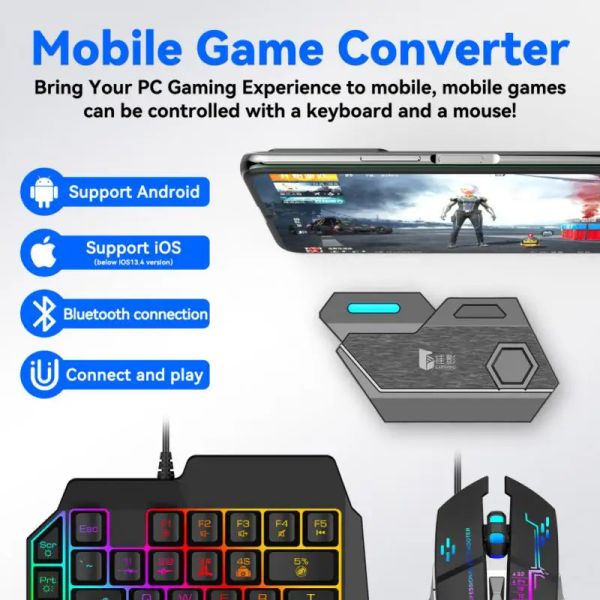 Controlador de Gamepads para teclado de juego tipo PUBG, Kit conversor de ratón, Plug And Paly, controlador móvil Bluetooth para juegos IOS y Android