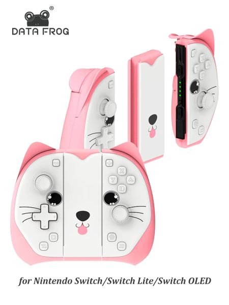 Manettes DATA FROG Contrôleur sans fil Compatible Nintendo Switch Manette de jeu rose avec vibration de mouvement Turbo pour Switch Lite/Oled