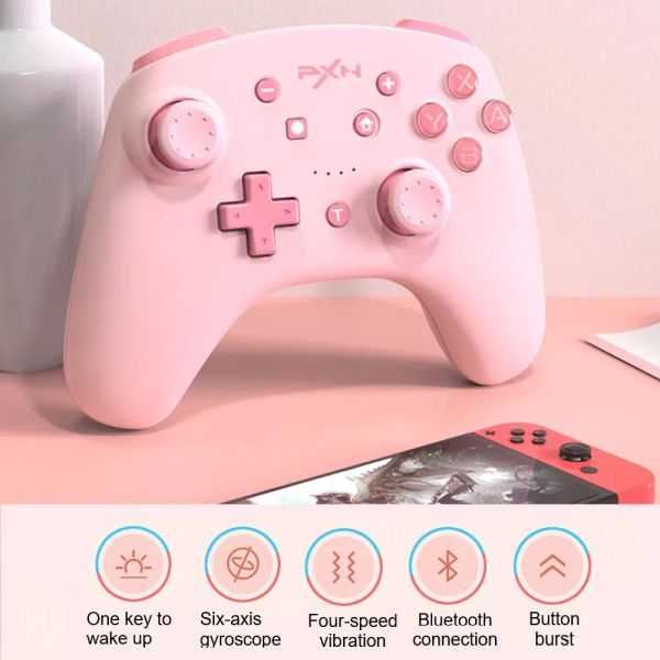 Manette de jeu pour contrôleur Nintendo Switch, Bluetooth, compatible avec PXN Switch Lite/PC, câble de données USB, télécommande NFC/Amibo rose