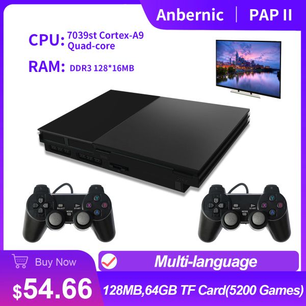 GamePads New Anbernic PAP II Console de jeu vidéo 4k HD TV Game 64bit 5200 Family Retro Games Video Game Player Double GamePad