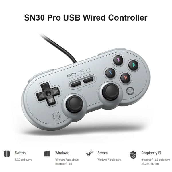 GamePads Nuevo controlador Bluetooth inalámbrico Gaming Remote Gaming 8bitdo SN30 Pro USB Wired GamePad Console Vibration Burstick