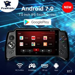 Gamepads powkiddy nieuwe x17 Android 7.0 retro handheld videogame console 7inch ips touchscreen mtk 8163 quad core 2g ram 32g rom