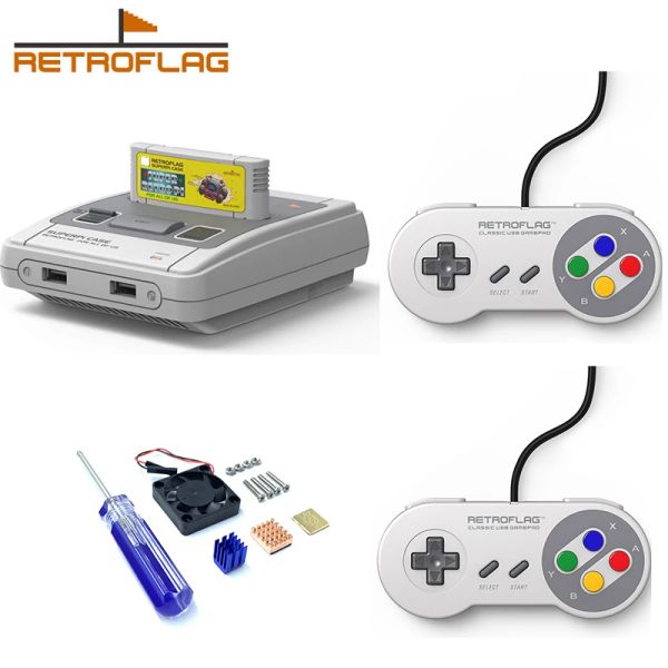 GamePads Retroflag Superpi U Case o J Case con 2 piezas Gamepad USB con cable con ventilador de coolling+disipadores de calor para Raspberry Pi 3B Plus (3B+)/3B