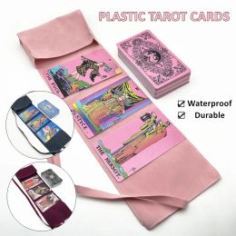 Jeux 1 Set Plastic Tarot Cards Pink Blue Black avec un sac de rangement en tissu étanche Divination Durable Guide d'anglais Oracle L743