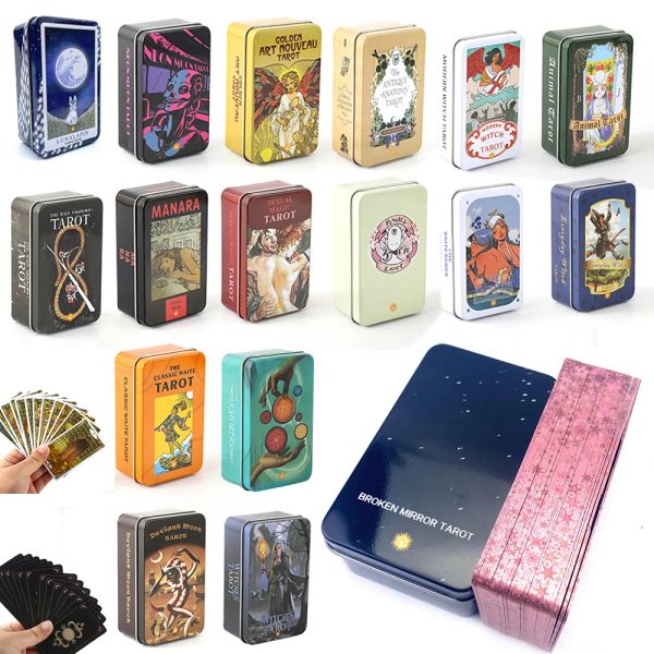 Jeux 24 Style Tarot dans Tin Box Edge doré pour débutants Fortune Tell Game Card Oracle 78 Deck de carte Cadeaux exquis pour amis