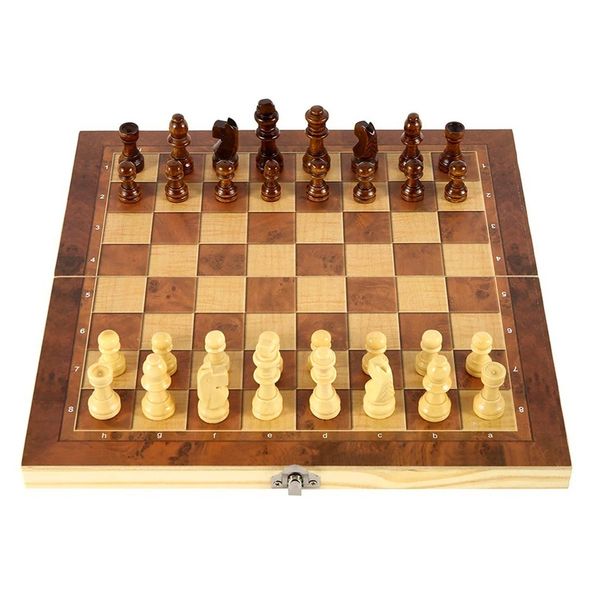 Juegos Juegos de ajedrez 3 en 1 Checkers Chess Backgammon Set de madera Cáscara de tablero de ajedrez Caja de mesa para amigos Family Friends Adultos 23062
