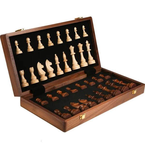 Juegos Juegos de ajedrez Juego de ajedrez de madera de primera calidad, plegable, grande, tradicional, clásico, trabajo hecho a mano, piezas de madera maciza, tablero de ajedrez de nogal, regalo para niños