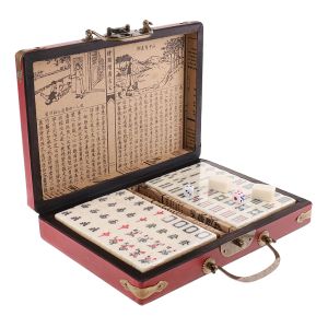 Jeux chinois antique Mahjong Board Game 144 Mahjong en 23x16.2x4,5 cm Boîte en bois pour camping pinc