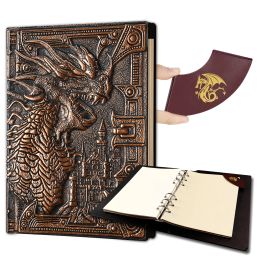 Juegos DND Journal 400 Page Book con dragones 3D de cuero recargable 6rings Binder y marcador para mazmorras y dragones DD Notebook