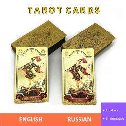 Games Hoogwaardige plastic Tarot Gold Foil Russische Engelse Divination Cards Oracle Deck Witch Board Game L751