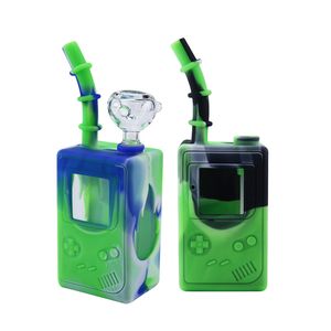 Spellen Speler Box Vierkante Vorm Smoking Pijp Tobacco Siliconen Water Bong Herb Vaporizer DAB RIGHT MET GLAS KOM OLIE BURER WAAKAUH PIPEES DHL