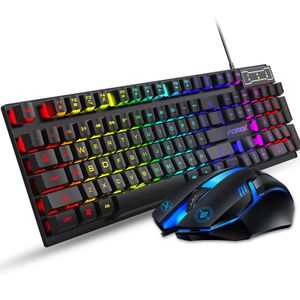 Ensemble clavier et souris de jeu RVB rétro-éclairage lumineux Suspension clavier Gamer filaire mécanique 104 touches USB pour tablette de bureau