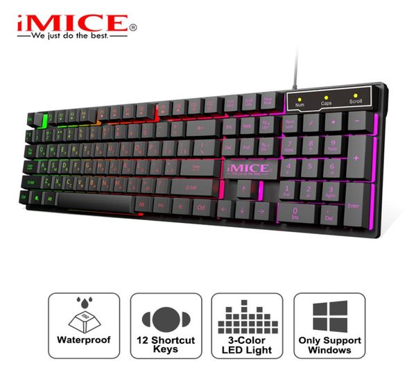 Teclado para juegos, teclados para jugadores con cable con retroiluminación RGB, 104 teclas de goma, teclado USB ergonómico ruso para PC Laptop3266495