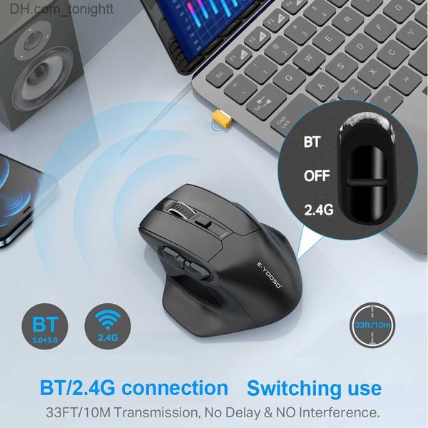 Ratón grande para juegos compatible con Bluetooth 2,4G inalámbrico PAW3212 4800 DPI para ratones gamer ordenador portátil PC Q230825