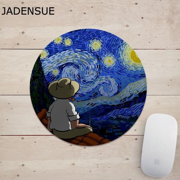 Tapis de souris de jeu Kawaii rond mignon étanche Deskpad peinture ordinateur portable tapis de souris clavier d'ordinateur anti-dérapant tapis de bureau 20*20 cm