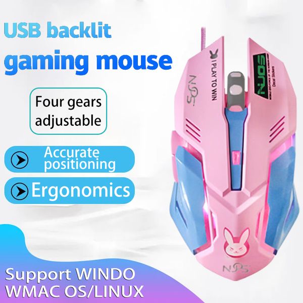 Souris de jeu souris rose avec motif de lapin USB filaire rvb rétro-éclairé souris optique ergonomique de joueur pour PC ordinateur portable