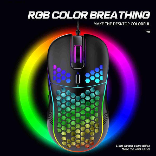 Ratón para juegos RGB, ligero, USB con cable, 7200DPI, 6 teclas, ratón para PC de escritorio, portátil Q230825