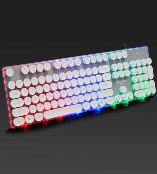 Teclado ruso para videojuegos, teclado Retro redondo brillante, retroiluminado, Panel de Metal con cable USB, borde iluminado, resistente al agua 9593699