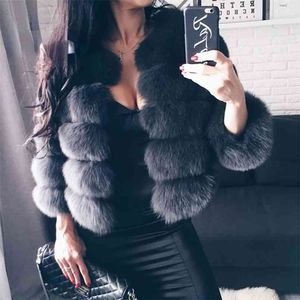 GAMPORL Faux Mink Coat Winter Top Fashion Pink Faux Fur Coat Elegante Grueso Cálido Ropa exterior Piel Falsa Mujer Chaqueta 210817