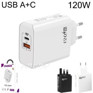 GaN 120W type-c + USB double port adaptateurs muraux téléphone chargeur pour ordinateur portable ue/US/UK adapté pour iPhone Samsung téléphone intelligent