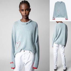 À capuche 23AW Zadig Voltaire Mode Marée Pull Femmes Designer Nouveau Sweat À Capuche Tricoté Vintage Imprimer Casual Classique Laine Col Rond Polyvalent Lâche Pull Tendance Tops zv