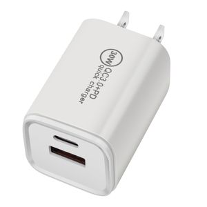 Adaptateur de charge rapide GaN 30W Chargeur mural à double port Prend en charge le protocole PPS Chargeurs rapides adaptés au téléphone mobile Apple Samsung Charge rapide PD